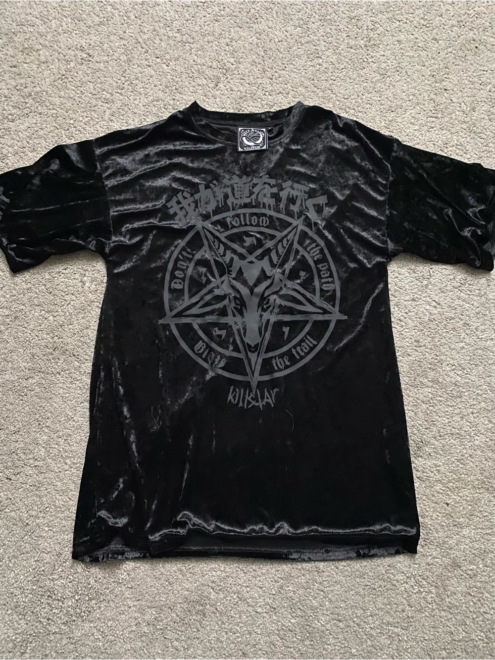 KILLSTAR Black Velvet Graphic Oversized Style T-Shirt